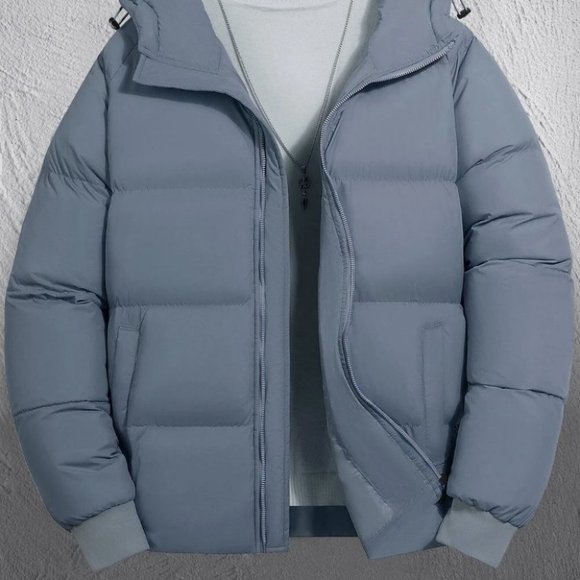 Dusty Blue Mens Puffer Coat - Picture 2 of 7